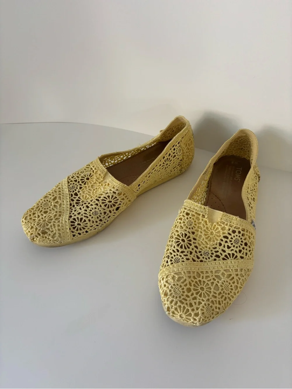 TOMS Women's Crochet Slip-On Flats in Pale Yellow
